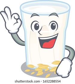 A funny picture of oats milk making an Okay gesture