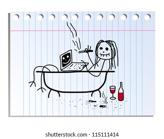 funny picture on the notebook sheet in line
