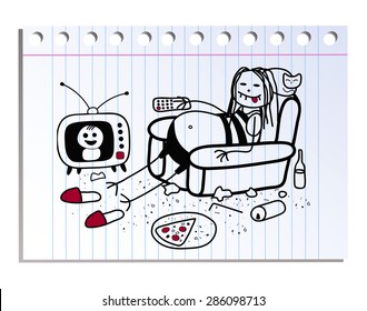 Funny picture on the notebook sheet in line
