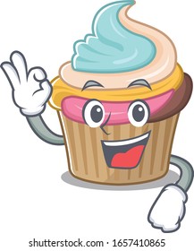 A funny picture of rainbow cupcake making an Okay gesture