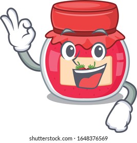 A funny picture of strawberry jam making an Okay gesture
