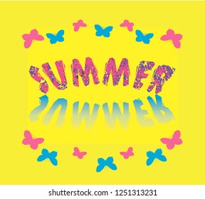 funny picture with summer symbol text and butterflies