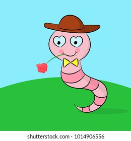 Funny picture for Valentines day with a worm in love with a rose in my mouth