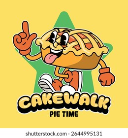 Funny Pie Cake Food Cartoon Characters in Retro 70s Illustration