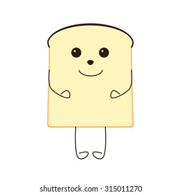 Funny piece of bread character isolated on white bakground