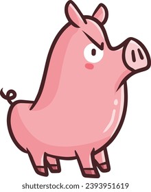 Funny pig with angry expression cartoon illustration