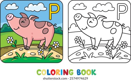 Funny pig. Animals coloring book for kids