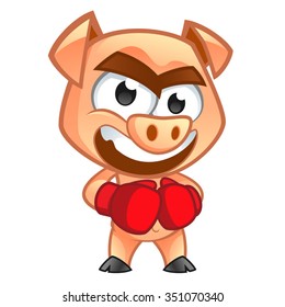 Funny pig with boxing gloves, he is in a pose challenge