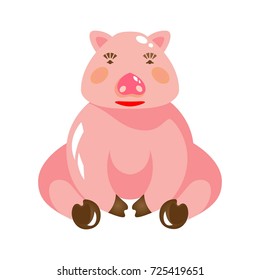 Funny pig cartoon. Vector illustration