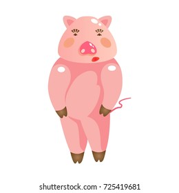 Funny pig cartoon. Vector illustration