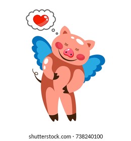 Funny pig cartoon. Vector illustration
