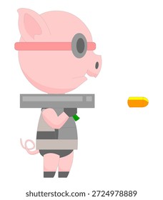 Divertido personaje de cerdo con arma de bazuca
