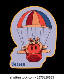 funny pig comes down in a parachute