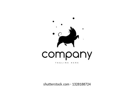 Funny Pig cute black vector logo design