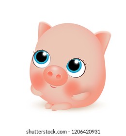 Funny pig. Cute cartoon little Pig. The year of the pig. Chinese New Year. Vector illustration.