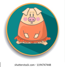 funny pig in a dress, humorous character, cartoon animal, New Year symbol