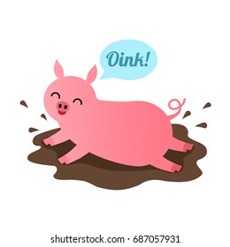 A funny pig is drying in a puddle. flat vector.