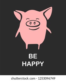 funny pig emoticon character. Happy Pig. Vector set hand drawn illustration. Christmas card, poster, t-shirt composition, hand drawn print. 