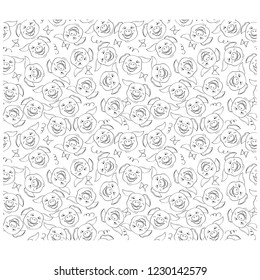 funny pig face doodle seamless pattern