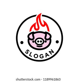 funny pig fire wearing costume and hat chef. logo. vector illustration. cartoon. editable