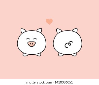 Funny pig. Front ang back view. Vector illustration