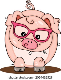 Funny pig with glasses isolated on white