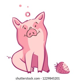 Funny pig. Isolated on white. Cute vector illustration. Symbol of the year in the Chinese calendar.