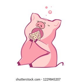 Funny pig. Isolated on white. Cute vector illustration. Symbol of the year in the Chinese calendar.