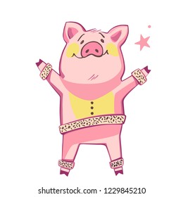 Funny pig. Isolated on white. Cute vector illustration. Symbol of the year in the Chinese calendar.