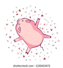 Funny pig. Isolated on white. Cute vector illustration. Symbol of the year in the Chinese calendar.