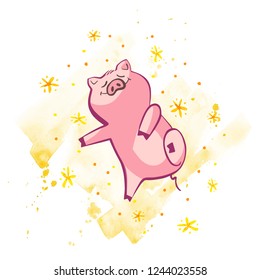 Funny pig. Isolated on white. Cute vector illustration. Symbol of the year in the Chinese calendar.