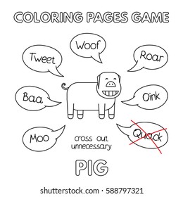 Funny pig kids learning game. Vector coloring book pages for children