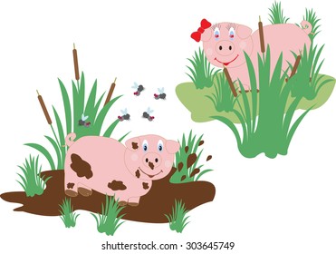 funny pig lovers in the swamp