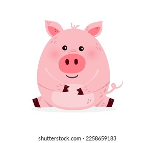 Funny pig on a white background. Design of a cute animal character. Vector illustration