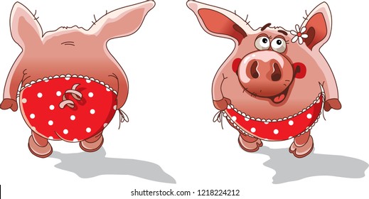 The funny pig in the red underwear. Vector illustration. You can use for gift card