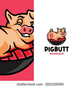 Funny Pig Showing Butt Barbeque Logo Template