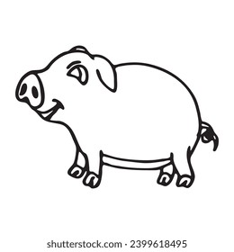 Funny pig sketch for coloring book.