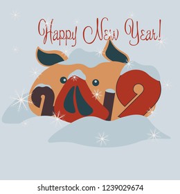 funny pig in the snow drifts happy new year 2019