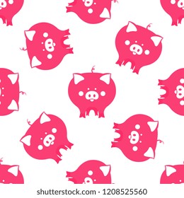 funny pig symbol of 2019 Chinese New Year seamless pattern.