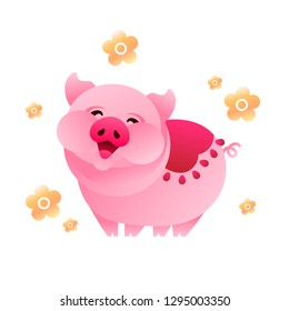 funny pig. symbol of 2019 new year. Chinese horoscope. vector cartoon illustration