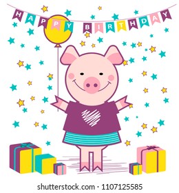funny pig, vector illustration