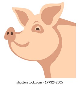 funny pig, vector illustration, flat style, side view