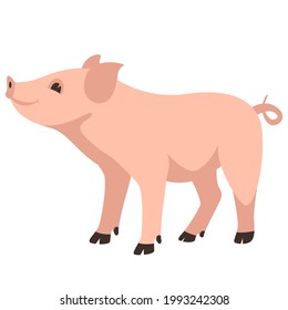 funny pig, vector illustration, flat style, side view