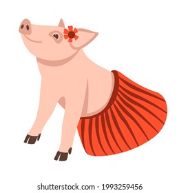 funny pig, vector illustration, flat style, side view