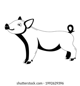 funny pig, vector illustration,  lining draw, side view
