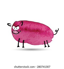 Funny pig. Watercolor sketch for your design. Vector illustration