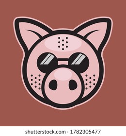 Funny Pig wear black sunglasses, vector illustration