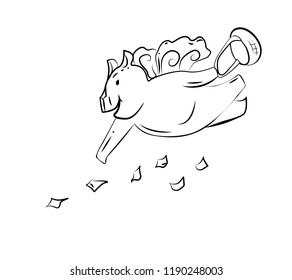 Funny Pig with a wings on a white background. Vector illustration.