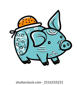 Funny pig, world pig day, oink, vector, isolated, flat. for design packaging, stationery.