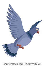 Funny pigeon character. Cartoon dove isolated on white background. Wild winged creature, urban fauna